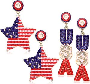 New Design Patriotic Love Beaded <b>Earrings</b> for Women & Girl Handmade Red White Blue Statement Drop <b>Earrings</b> <b>Holiday</b> Party Jewelry - Product Image 4