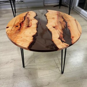 Rustic River Flow <b>Epoxy</b> Resin <b>Coffee</b> <b>Table</b> Handcrafted Natural Wood Round Center <b>Table</b> Modern Artistic Living Room Decor - Product Image 5