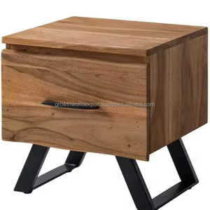 Juego de Mesitas de Noche Rústicas de Madera Maciza de Mango, 1 Estación de Carga, 1 Cajón, Modernas, Hechas a Mano en Rajasthan, Exportación Mundial - Product Image 1