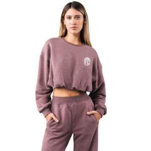 Sweat-shirt court à col rond pour femme en molleton doux à manches longues, coupe décontractée, confort quotidien, idéal pour la détente et le streetwear - Product Image 1