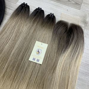 Nouvelle Arrivée Bundle de Cheveux Humains 4x4 HD Fermeture Droite Highlight Blonde Double Dessiné Bundles Extensions de Trame - Product Image 5