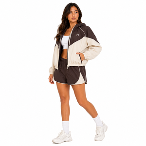 Women's Custom Logo Windbreaker Crop Top Sets Casual Two-Piece Sets Summer Wear with Hooded Collar and Long Tops men's <b>jackets</b> - Product Image 2