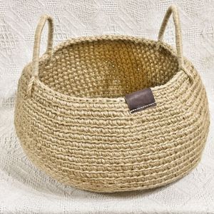 Rustic Plant Fiber <b>Storage</b> <b>Basket</b> With Handles Oval Shape Multi Purpose Neatening Container - Product Image 1