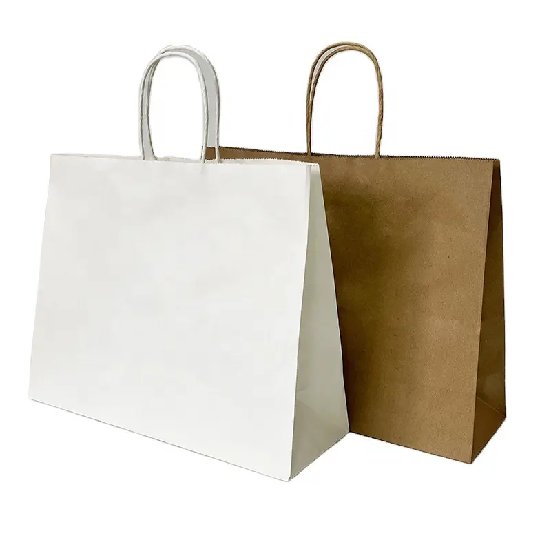 Çeşitli boyutları restoran ambalaj çocuklar kızarmış tavuk giyim taşınabilir tasfiye doğal kahverengi Kraft kağıt kulplu çanta