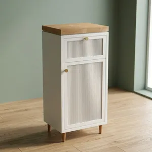 Meuble de salle de bain scandinave en MDF et marbre avec tiroir et porte, unité de rangement, poignées en laiton, design autoportant pour usage domestique - Product Image 3
