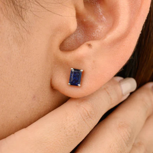 14K Gold Dainty <b>Blue</b> Sapphire Prong Set <b>Stud</b> <b>Earrings</b> - Product Image 1