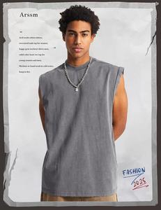 Débardeurs personnalisés pour hommes en coton tricoté, col rond, sans manches, respirants, effet délavé, coupe musclée, streetwear, imprimé numérique, 180g, pour la gym et la course à pied - Product Image 6