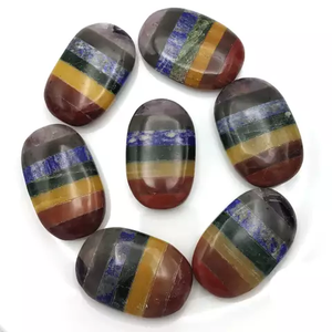 Pierre de méditation naturelle 7 Chakras, ovale, en pierre gemme, polie, pour le pouce et la paume, pour la méditation et le soulagement de l'anxiété - Product Image 4