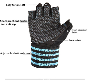 Half Finger Gym Gloves Unisex Weightlifting Training Gloves Breathable PU <b>Leather</b> Mesh Wrist Support Adjustable Strap Blue <b>Strip</b> - Product Image 4