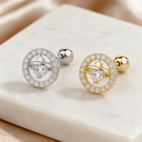 Boucles d'oreilles clous en argent sterling 925 avec étoile et boule à vis en oxyde de zirconium blanc 5A