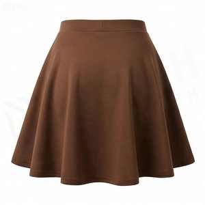 Women A-Line Mini <b>Skirt</b> Solid Color <b>Elastic</b> Waist Pleated Design Comfortable Polyester Fabric All Seasons Wear - Product Image 2