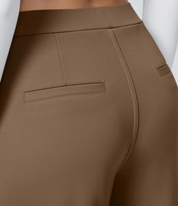 Pantalones de Pierna Ancha de Cintura Alta para Mujer, Color Sólido, Tela Crepé, Pliegues Delanteros, Corte Holgado, Casual, Largos, para Otoño - Product Image 6