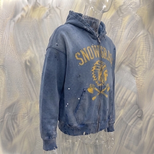 เสื้อสเวตเชิ้ตมีฮู้ดสีน้ำเงิน Snowgrace ผ้าฟลีซซิปหน้า ทรงโอเวอร์ไซส์ ยูนิเซ็กซ์ ผ้าฝ้ายวินเทจ ล้างสีแล้ว พิมพ์ลายแบบซับลิเมชั่น ดีไซน์กระเป๋าเสื้อ สำหรับฤดูหนาว - Product Image 2