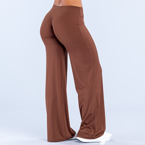 High Waist Seamless Full Length <b>Flared</b> Leg Yoga <b>Leggings</b> Solid Brown Women's Pants - Product Image 1