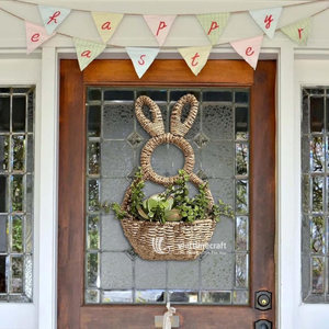 Bunny Shape Water Hyacinth Hand Woven <b>Wall</b> <b>Basket</b> with Handle Single Tier Eco-Friendly Storage for Home and Easter Decor - Product Image 5