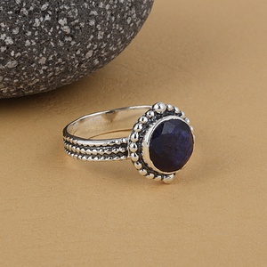 Natural <b>Lapis</b> <b>Lazuli</b> <b>Ring</b> 925 Sterling Silver Beaded Halo Blue Gemstone Statement <b>Ring</b> Wholesale Jewelry - Product Image 3