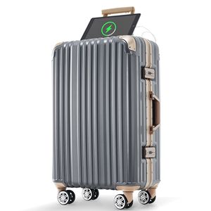 1 pezzo 24in telaio in alluminio porta porta USB valigia Spinner ruote TSA blocco Trolley da viaggio per brevi viaggi d'affari spiaggia - Product Image 1