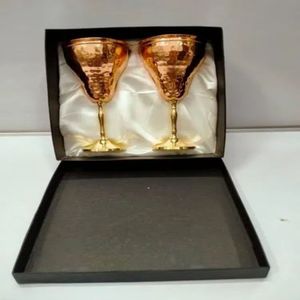 Handmade Hammered Copper <b>Wine</b> <b>Goblets</b> Gold Rimmed Metal Cocktail Glasses Gift Set for Party Wedding - Indian Home Crafts - Product Image 1