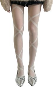 Collants transparents à motif dentelle et ruban, collants fantaisie, mignons, sexy, leggings - Product Image 1