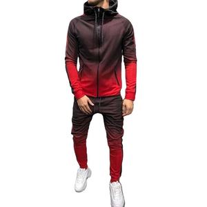 Survêtement à capuche pour homme, dégradé rouge et noir, manches longues, style sportif, vêtements d'automne avec poches latérales, coupe ajustée, fermeture éclair - Product Image 1