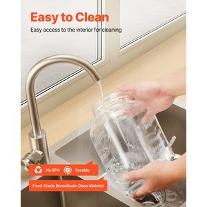 Set di 2 Dispenser per Bevande in Vetro da 1 Gallone con Rubinetto in Acciaio Inox e Supporto in Legno per Feste - Product Image 6