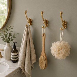 SHUBHAM Gold Brass Wall <b>Hook</b> Double <b>Coat</b> <b>Hook</b> <b>Decorative</b> Ironside Mounted Hanger for Entryway Bedroom Bathroom - Product Image 5