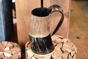 Mug en corne de buffle naturelle de haute qualité avec poignée, motif ange religieux, fabriqué à la main pour la bière, le vin, la miad et l'ale. - Product Image 6