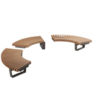 Modular Curved Outdoor Bench with Weather-Resistant Wood Slats and Steel <b>Frame</b> for Park Plaza - Product Image 6