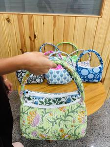 Floral cotton <b>quilted</b> shoulder bag hand bag reusable eco friendly soft padded women tote bag custom print custom logo wholesale - Product Image 2