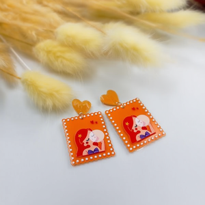 Orecchini pendenti alla moda dipinti, design a cartone animato arancione, ciondolo a cuore, 12 pezzi, Ref4716027 - Product Image 2
