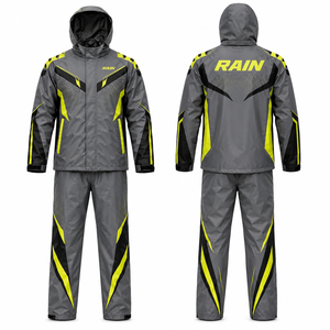 Veste de sport brodée imperméable à capuche pour homme RAIN, bleu orange blanc, revêtement PU, fermeture éclair, vêtement d'été en polaire - Product Image 1