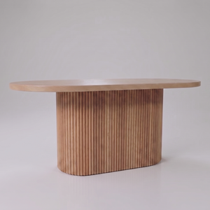 Table à manger ovale moderne en bois massif, table sur piétement cannelé, mobilier minimaliste Japandi pour la maison et les restaurants - Product Image 4
