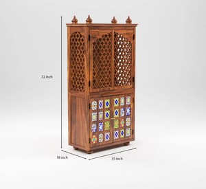 Grande structure de temple indien en mandapam avec travail de treillis |   Grand Mandir en bois massif avec portes Jali et carreaux en céramique |   École à domicile au design moderne - Product Image 3
