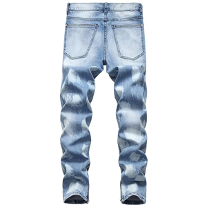 Jeans ajustados vintage rasgados de diseñador para hombre de alta calidad en azul y morado, pantalones de mezclilla desgastados para hombre - Product Image 6