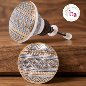 Perilla Redonda de Cerámica para Cajón Beads Art CK 558, Diseño Industrial, Patrón Dorado, Blanco y Negro, Duradera, para Muebles de Hogar y Oficina - Product Image 1