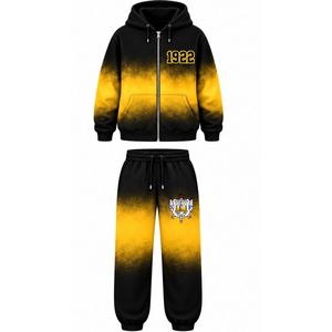 Ensemble de survêtement tie-dye oversize Sigma Gamma Rho, couleur or et noir, avec sweat à capuche et pantalon de jogging à lettres grecques pour femme, vêtements de sport personnalisés pour sororité - Product Image 1