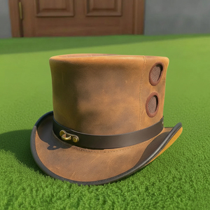 Premium quality custom made Handmade Unisex Brown Leather Top Hat Steampunk Cosplay Costume - Product Image 1