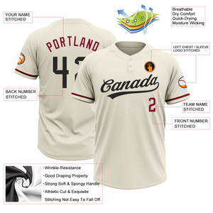 Camiseta de Béisbol Color Crema, Manga Corta, Cierre de Botones, Absorbe la Humedad, Corte Regular para Hombre, Impresión con Nombre del Equipo - Product Image 5