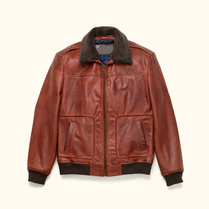Chaqueta de Cuero con Peluche Marrón para Hombre, Nueva Chaqueta de Cuero Estilo Bomber, Chaqueta de Invierno con Cuello de Peluche - Product Image 1