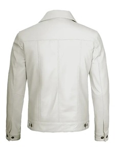 <b>Mens</b> Four Pockets <b>White</b> Leather Trucker <b>Jacket</b> - Product Image 2