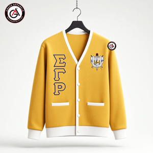 เสื้อคาร์ดิแกนไหมพรมอะคริลิกปักลาย Sigma Gamma Rho Sorority ทรงวีคอติดกระดุมสำหรับผู้หญิง สไตล์วินเทจ สำหรับฤดูหนาว ป้องกันการยับ |   ปรับแต่งได้ - Product Image 1