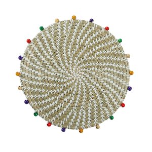 Colorful Seagrass Placemat with Beads New Retro Style Bohemian Handwoven Natural Woven <b>Table</b> <b>Mat</b> Round Placemat - Product Image 4