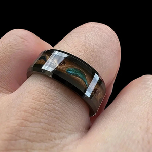 Men's <b>Tungsten</b> Wedding Band With Natural Stone Inlay Geometric Minimalist Design Bezel Setting - Product Image 6