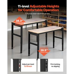 Banco da Lavoro Resistente con Capacità di 907 Kg, 48 x 20 Pollici, con Regolazione Altezza 72,4-97,5 cm per Uso in Garage - Product Image 3