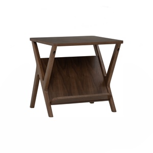Mid Century <b>Walnut</b> and Cocoa Accent Side <b>Table</b> with Solid Oak Legs and Tapered Profile for Luxury Living Room and Boutique Hotel - Product Image 1