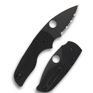 Navajas plegables dentadas con revestimiento negro, mango texturizado antideslizante, orificio de apertura para el pulgar y clip metálico para el bolsillo, para uso diario. - Product Image 2