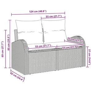Canapé de jardin en polyrotin gris 124 x 62 x 85 cm, mobilier d'extérieur élégant - Product Image 6