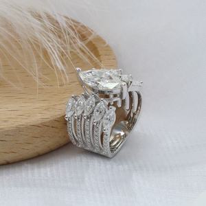 Anillo de cóctel de cinco filas con moissanita de corte marquesa de 3.00 CT, de plata de ley 925, moderno, para compromiso, boda, aniversario, regalo de fiesta - Product Image 4