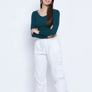T-shirt décontracté pour femme à manches longues, col rond, coupe ajustée, tricoté, couleur unie, respirant, toutes saisons - Product Image 2