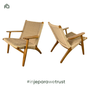 Fauteuil de détente moderne en teck massif, durable, une place, pour balcon et salon, avec tressage en corde, pour usage domestique - Seira - Product Image 1